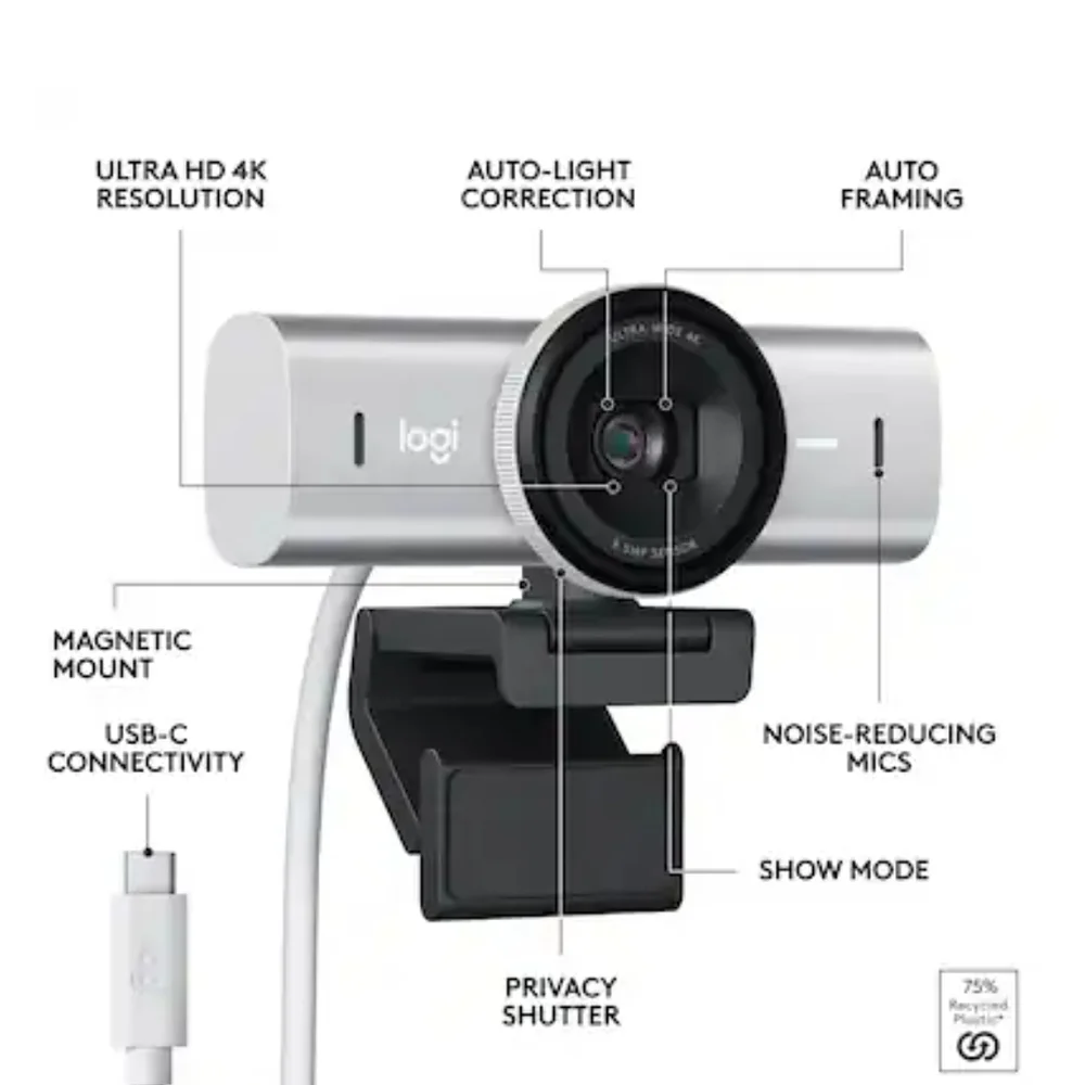 Logitech MX Brio 4K Ultea HD Webcam Pale Grey